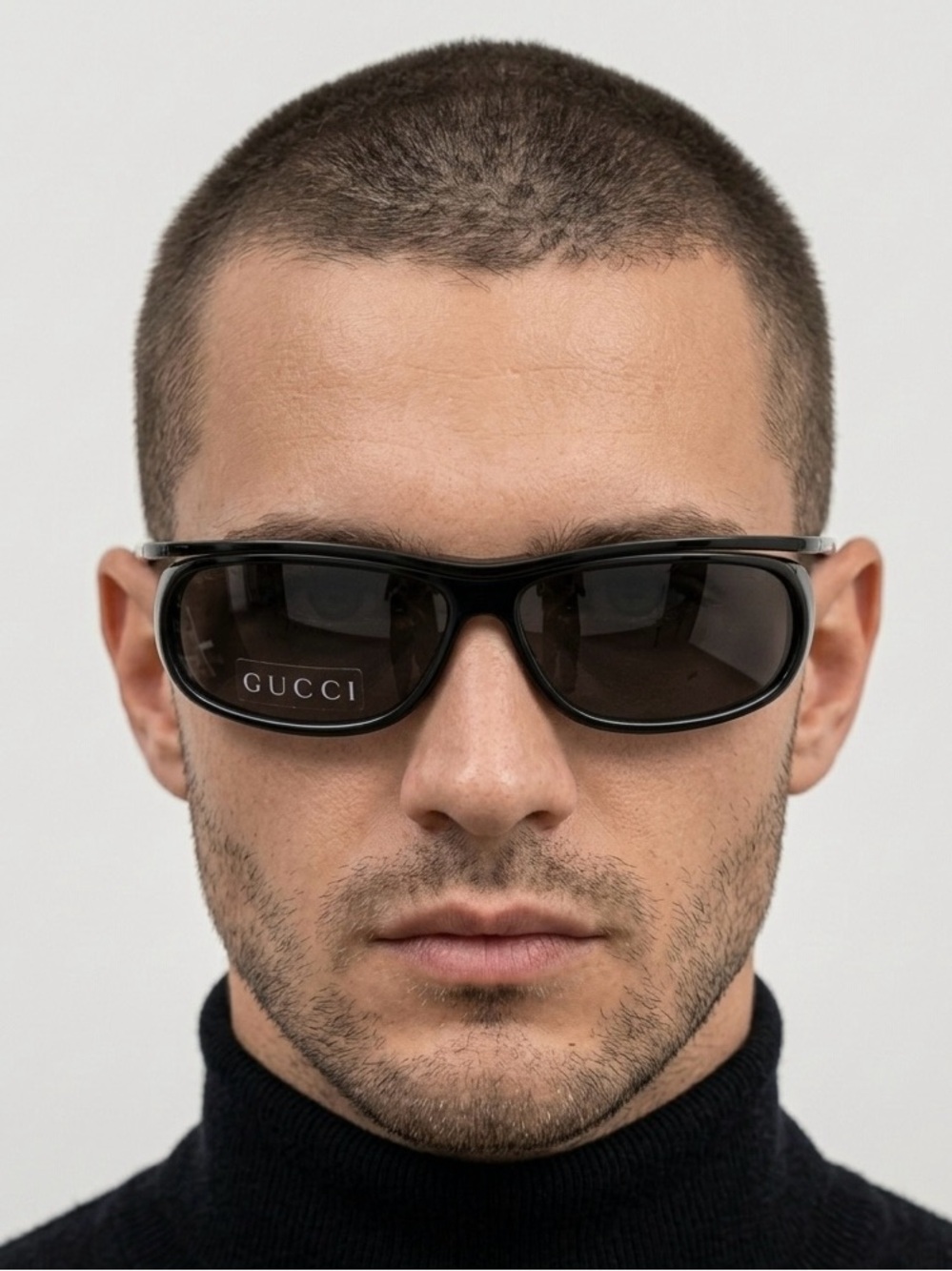 Vtg Gucci GG 1423/S Tom Ford Sunglasses Deadstock Black Wrap Y2K Shield VFC Set